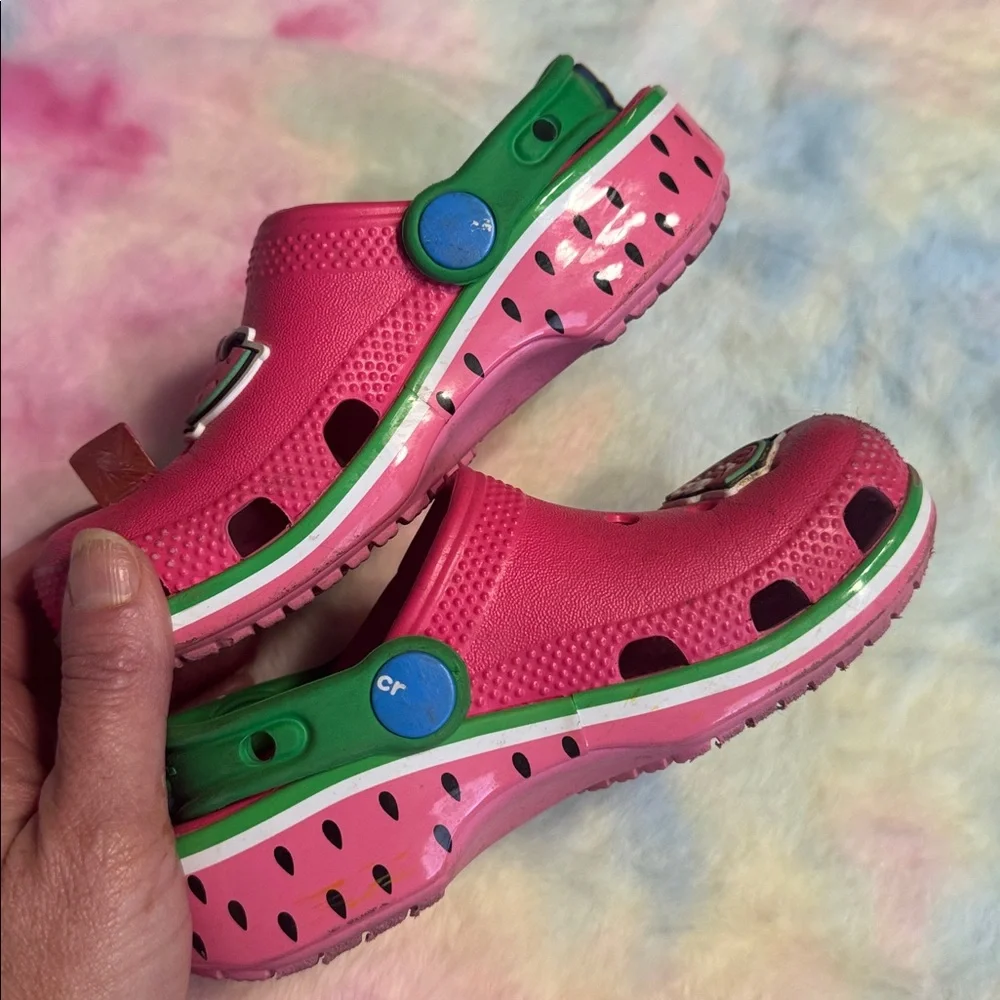 2/$10 CROCS sz 10 Kids Pink Watermelon Clogs